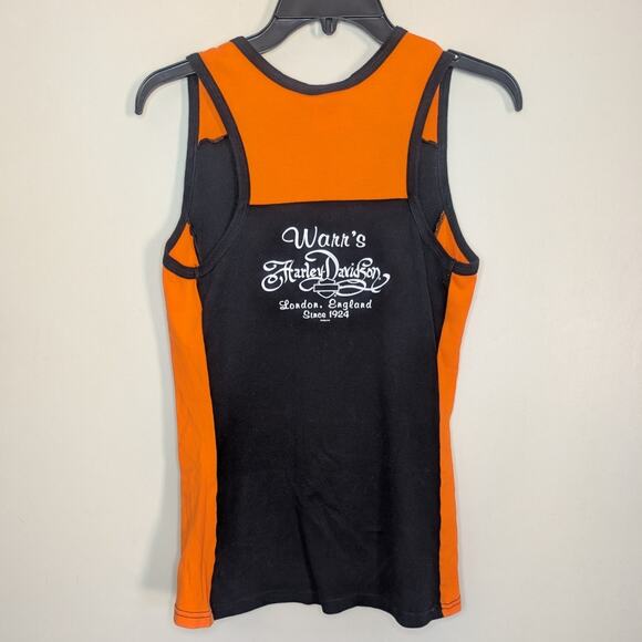 Vintage Harley Davidson Logo Muscle Tank London in Orange & Black, Size Medium - Picture 3 of 3
